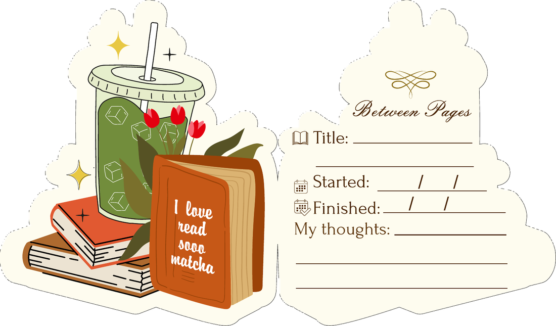 Закладка «Matcha & Books»: иллюстрация и оборот с карточкой читателя